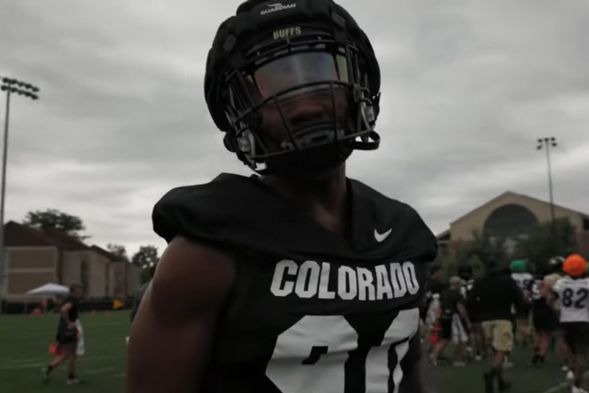 Juwan Mitchell in a Colorado uniform at practice